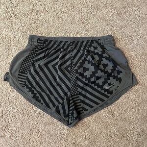 Nike Gray and Black Running Shorts with Stripped Pattern